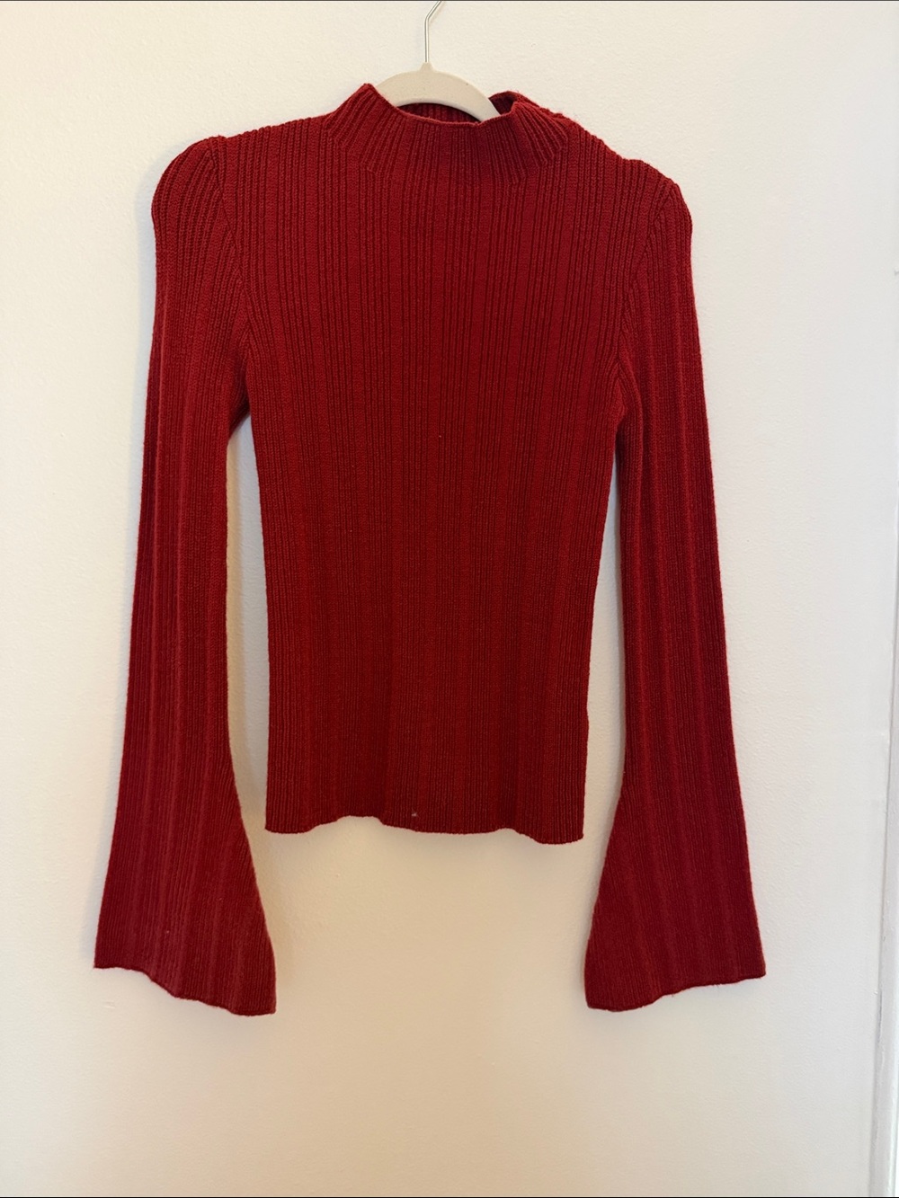 Red Ribbed Mock Neck Women's Sweater